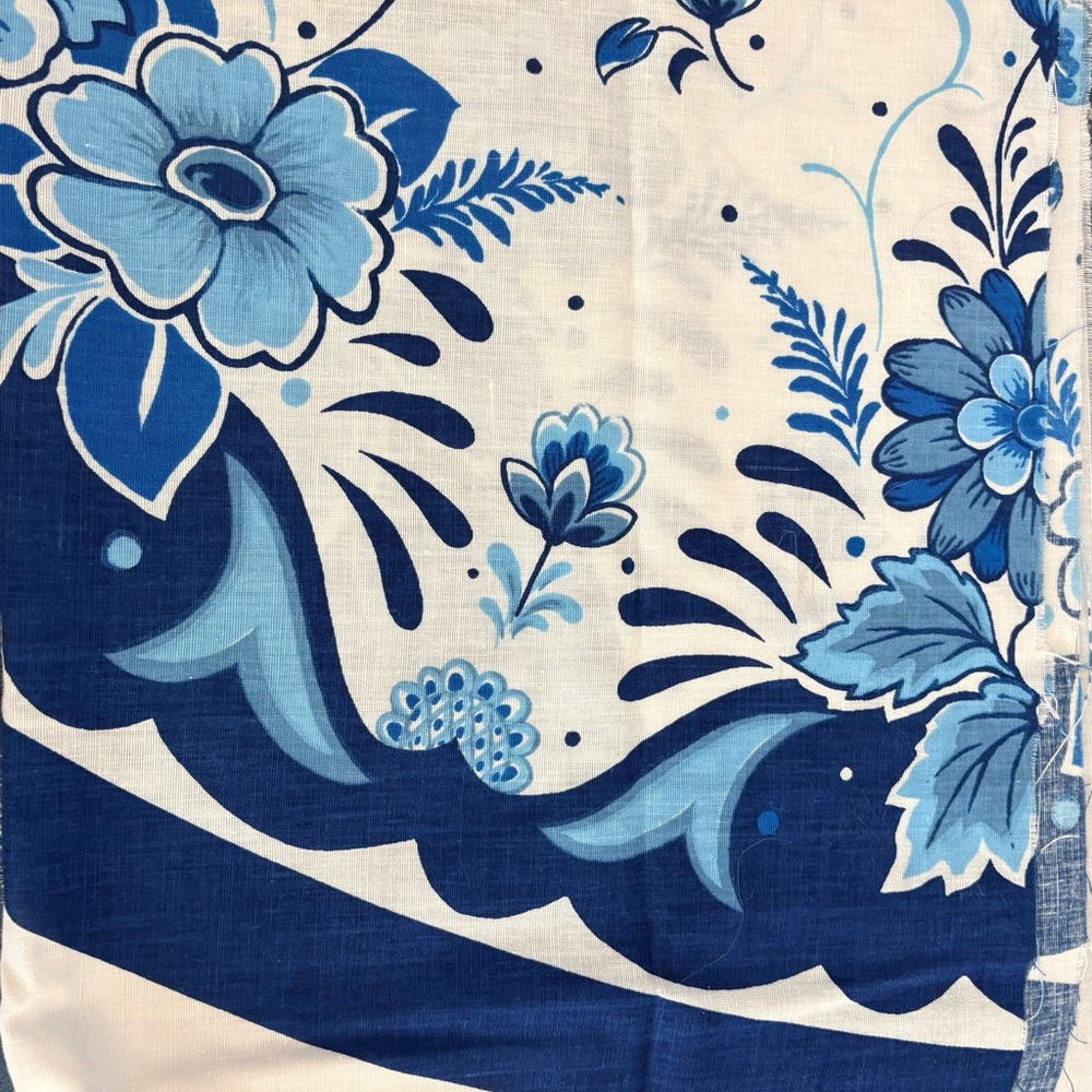 Vintage Floral Blue and White fabric about 1 yard
